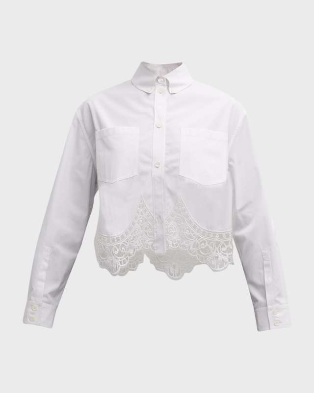 Button-Front Blouse with Lace Trim